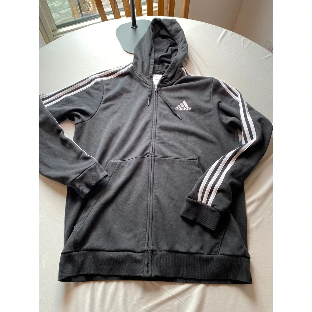 Adidas Essentials 3-Stripes Full-Zip Hoodie Black GK9032 Mens Large